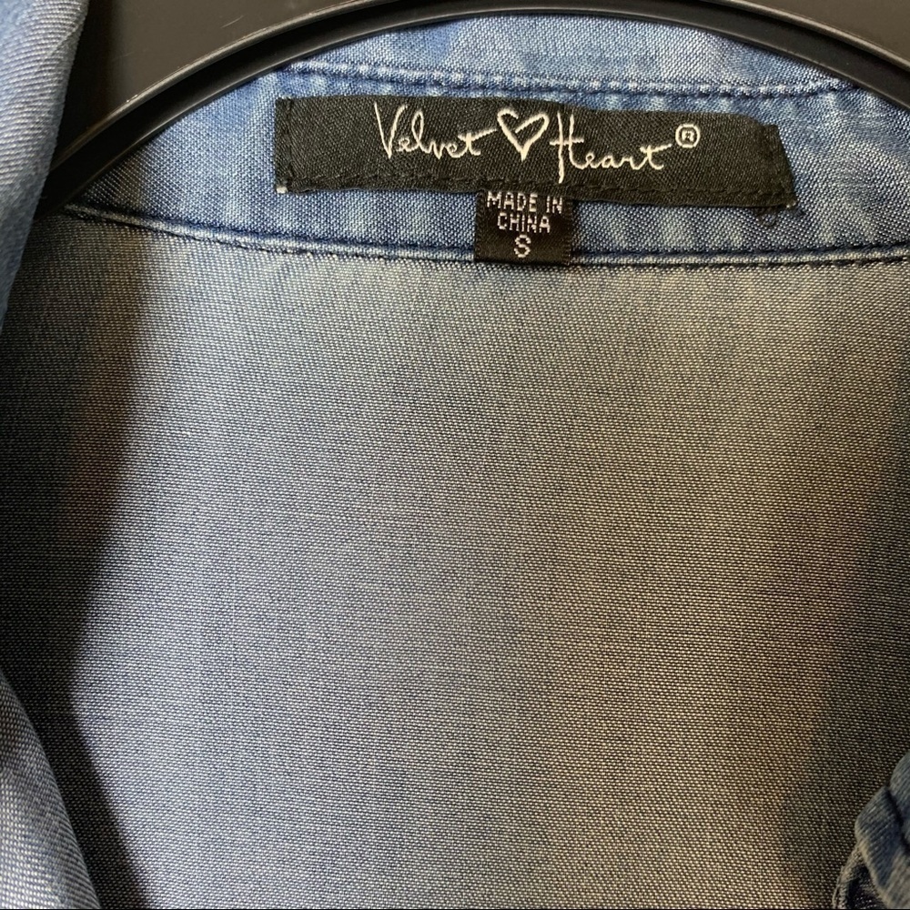 New! Lace up tencel Velvet Heart long sleeve denim top S - Picture 3 of 7